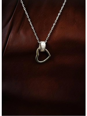 Lunel Silver Taşlı Gümüş Halka ve Kalp Kolye - Şık ve Zarif Tasarım (3,16 Gr.)