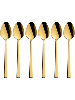 Sh Ticaret Parlak Gold Tatlı Kaşığı Seti, Kahvaltı Kaşık Seti, Paslanmaz Çelik, 6 Adet