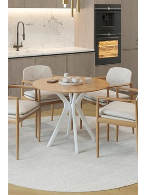 Plasmob 90X90CM Yuvarlak Masa(Sadece Masa) Ceviz-Krem Mutfak Masası-Balkon Masası Pera Model