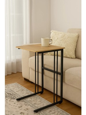 Plasmob 30X50CM C Sehpa Ceviz-Siyah – Metal Ayaklı, Mdf Üst Tablalı, Modern Yan Sehpa | 6 Renk Seçeneği