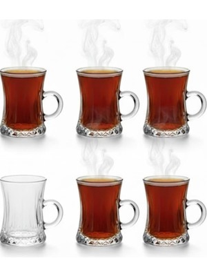 Sh Ticaret Lüks Kulplu Çay Fincanı 6 Adet | Kristal Berraklığında Cam | Estetik Ergonomik Tasarım Çay Barda