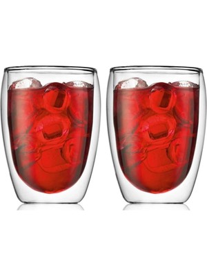 Sh Ticaret Çift Cidarlı Cam Bardak, Meşrubat Bardağı 300 Ml, Beyaz, Elde Yıkanabilir, 2 Adet Set - 12772