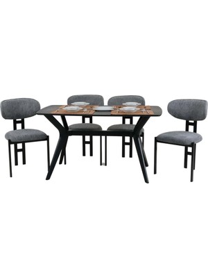 Plasmob 80X140 Mutfak Masası Takımı 1 Masa + 4 Sandalye Salon Masası Viktoria Model-Siyah/ceviz Masa