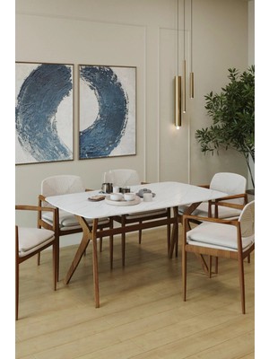 Plasmob 80 x 140 Mutfak Masası(Sadece Masa) Marmo Beyaz-Ceviz Mdf Salon ve Mutfak Masası Viktoria Model
