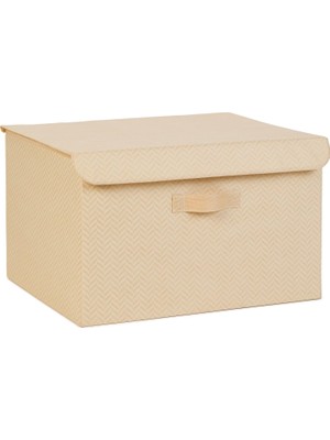 Sh Ticaret Textile Bej Balıksırtı Kapaklı Kutu 48 x 40 x 30 cm