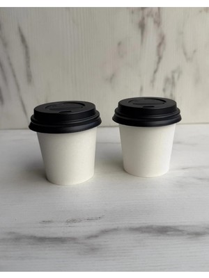 Sh Ticaret 4 OZ(118ML) Kapaklı Karton Bardak 100 Adet Bardak+ 100 Adet Kapak Beyaz Desen Maycup