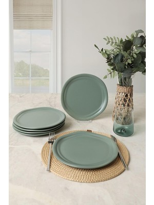 Sh Ticaret Keramika Mat Yeşil Bloom Pasta Tabağı 24 cm 6 Adet 322