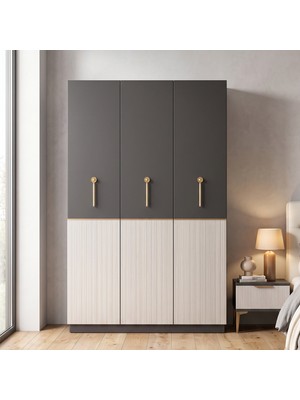 Canisa Merani 3 Kapaklı Gardırop Antrasit Beyaz Modern Yatak Odası Dolabı