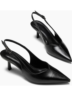 Alyano Luiza Siyah Cilt Sivri Burunlu Stiletto Kadın Ayakkabı