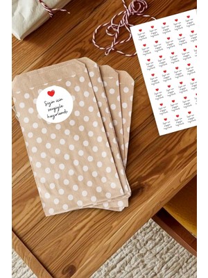 Sh Ticaret 50LI Büyük Boy Hediye Paketi Seti, Puantiyeli Kese Kağıdı (18X30CM), 70 Adet Sticker