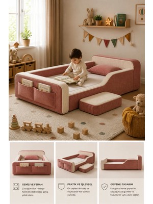 Dizanor Yeni Nesil Maxi Nest %100 Sünger ve Yıkanabilir Fermuarlı Kumaşa Sahip Bebek, Çocuk ve Genç Montessori Karyola Baza ve Başlık Yatağı Seti
