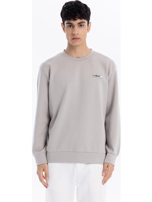 gmg firenze Bisiklet Yaka Göğsü Nakış Detaylı Colour Block Baskılı Erkek Sweatshirt
