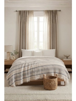 Dokuvia Natura Soft Ekru 4 Kat Müslin Çift Kişilik Yatak Örtüsü 220X230 cm %100 Pamuk Çok Amaçlı Koltuk Örtüsü ve Tv Battaniyesi