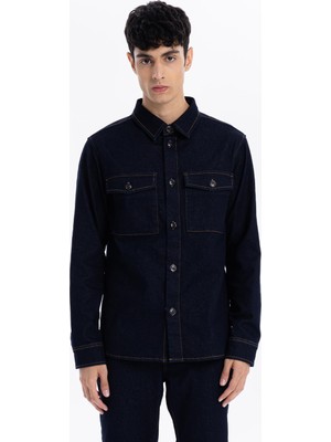 gmg firenze Kapama Düğme Detaylı Regular Fit Denim Erkek Mont
