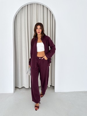 Tlg Giyim Kadın Oversize Tensel Gömlek Pantolon Takım