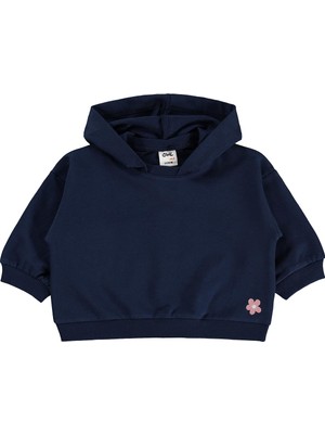 Civil Baby Çiçek Nakışlı Kapşonlu Basic 6-18 Ay Sweatshirt - Lacivert
