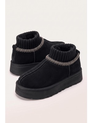 Neon Shoes Mini Süet Içi Kürklü Kalın Taban Triko Kadın Bot & Bootie