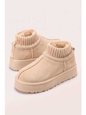 Neon Shoes Mini Süet Içi Kürklü Kalın Taban Triko Kadın Bot & Bootie