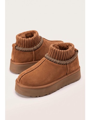 Neon Shoes Mini Süet Içi Kürklü Kalın Taban Triko Kadın Bot & Bootie