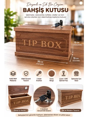 Bozkurt Cnc Kilitli Tip Box Mdf Bahşiş Kutusu – Ceviz Rengi, 2 Anahtarlı %100 Mdf Şık Tasarım
