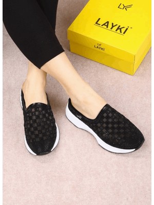 Layki 0000073 Renk Siyah  Fileli Tasarım Terlik & Sandalet Sneaker