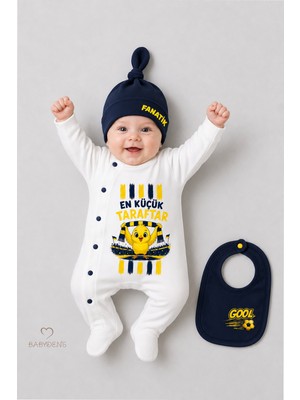Babyden's Sarı Lacivert Taraftar Temalı 3'lü Bebek Tulum Seti %100 Pamuk En Küçük Taraftar Baskılı Yenidoğan Bebek Tulum Seti