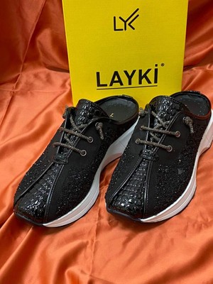 Layki 0000072 Renk Siyah Taş Ip Bağcıklı Fileli Tasarım Terlik & Sandalet Sneaker