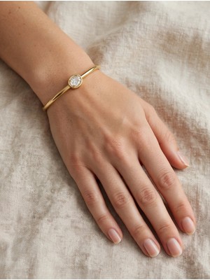BROTLIWY Zirkon Büyük Tektaş Model Gold Renk Kadın Kelepçe Bileklik