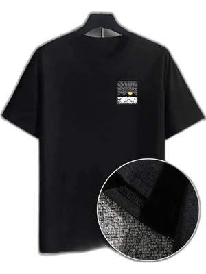 YM PAZARLAMA Erkek Tişört Dağ Grafikli Kısa Kollu Yazlık T-Shirt - Siyah