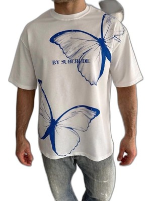 YM PAZARLAMA Erkek Kısa Kol Yazlık Tişört Bisiklet Yaka Baskılı Oversize T-Shirt - Beyaz