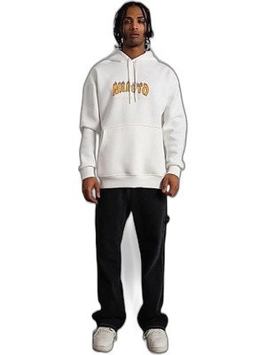 YM PAZARLAMA Erkek Baskılı Kapüşonlu 3 Iplik Pamuklu Hoodie Sweatshirt - Beyaz