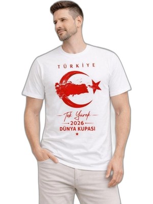 YM PAZARLAMA Erkek Türkiye Ay Yıldız Baskılı Taraftar Forma T-Shirt - Beyaz