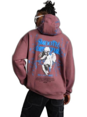 YM PAZARLAMA Erkek 3 Iplik Pamuklu Kapüşonlu Baskılı Cepli Sweatshirt Hoodie - Gül Kurusu