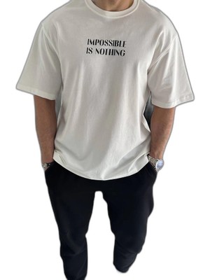 YM PAZARLAMA Erkek Bisiklet Yaka Baskılı Oversize  Kısa Kol T-Shirt - Beyaz