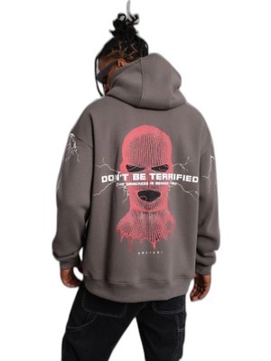 YM PAZARLAMA Erkek 3 Iplik Pamuklu Kapüşonlu Baskılı Cepli Oversize Sweatshirt Hoodie - Gri