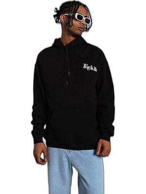 YM PAZARLAMA Erkek Kapüşonlu Kanguru Cepli Sweatshirt 3 Iplik Pamuklu Baskılı Hoodie - Siyah