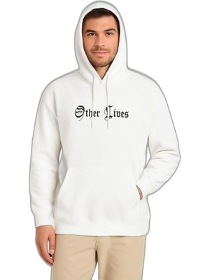 YM PAZARLAMA Erkek Kapüşonlu Kanguru Cepli Sweatshirt 3 Iplik Pamuklu Baskılı Hoodie - Beyaz