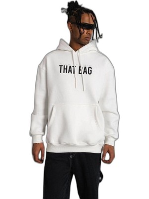 YM PAZARLAMA Erkek 3 Iplik Pamuklu Kapüşonlu Baskılı Cepli Oversize Sweatshirt Hoodie - Beyaz