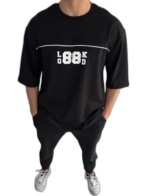 YM PAZARLAMA Erkek Kısa Kol Yazlık Tişört Bisiklet Yaka Baskılı Oversize T-Shirt - Siyah