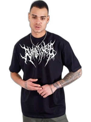 YM PAZARLAMA Erkek Kısa Kol Yazlık Tişört Bisiklet Yaka Baskılı Oversize T-Shirt - Siyah