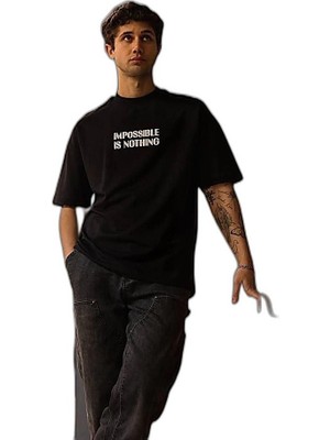 YM PAZARLAMA Erkek Kısa Kol Yazlık Tişört Bisiklet Yaka Baskılı Oversize T-Shirt - Siyah
