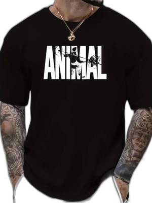 YM PAZARLAMA Erkek Anımal Baskılı Tişört Bisiklet Yakayazlık T-Shirt - Siyah