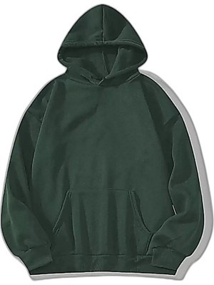 YM PAZARLAMA Kadın Kapüşonlu Kanguru Cepli 3 Iplik Pamuklu Düz Hoodie Sweatshirt - Haki