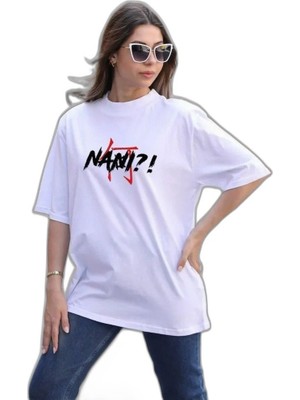 YM PAZARLAMA Kadın Baskılı T-Shirt Kısa Kol Bisiklet Yaka Oversize Rahat Kalıp Günlük Tişört - Beyaz