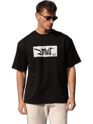 YM PAZARLAMA Erkek Kısa Kol Yazlık Tişört Bisiklet Yaka Baskılı Oversize T-Shirt - Siyah
