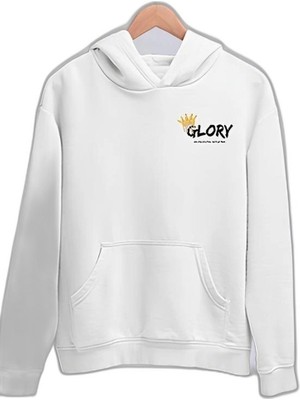 YM PAZARLAMA Kadın Oversize Kapüşonlu Kanguru Cepli Baskılı 3 Iplik Pamuklu Sweatshirt Hoodie -   Beyaz