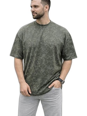 YM PAZARLAMA Erkek Premium Tişört Osy Yumuşak Dokulu Yıkamalı Oversize T-Shirt - Haki
