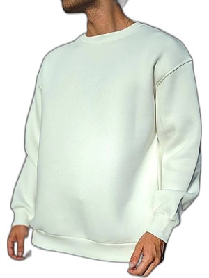 YM PAZARLAMA Erkek  Bisiklet Yaka 3 Iplik Pamuklu Basic Sweatshirt - Beyaz