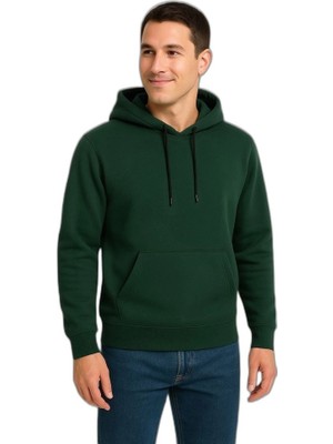 YM PAZARLAMA Erkek 3 Iplik Pamuklu Kapüşonlu Kanguru Cepli Sweatshirt Hoodie - Haki