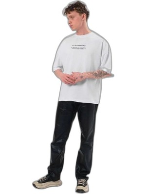 YM PAZARLAMA Erkek Baskılı T-Shirt Kısa Kol Bisiklet Yaka Regular Fit Rahat Kalıp Günlük Tişört - Beyaz